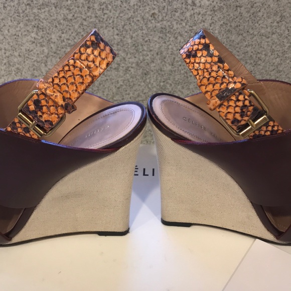 Celine leather & linen wedge shoe 37 1/2 - Picture 8 of 8